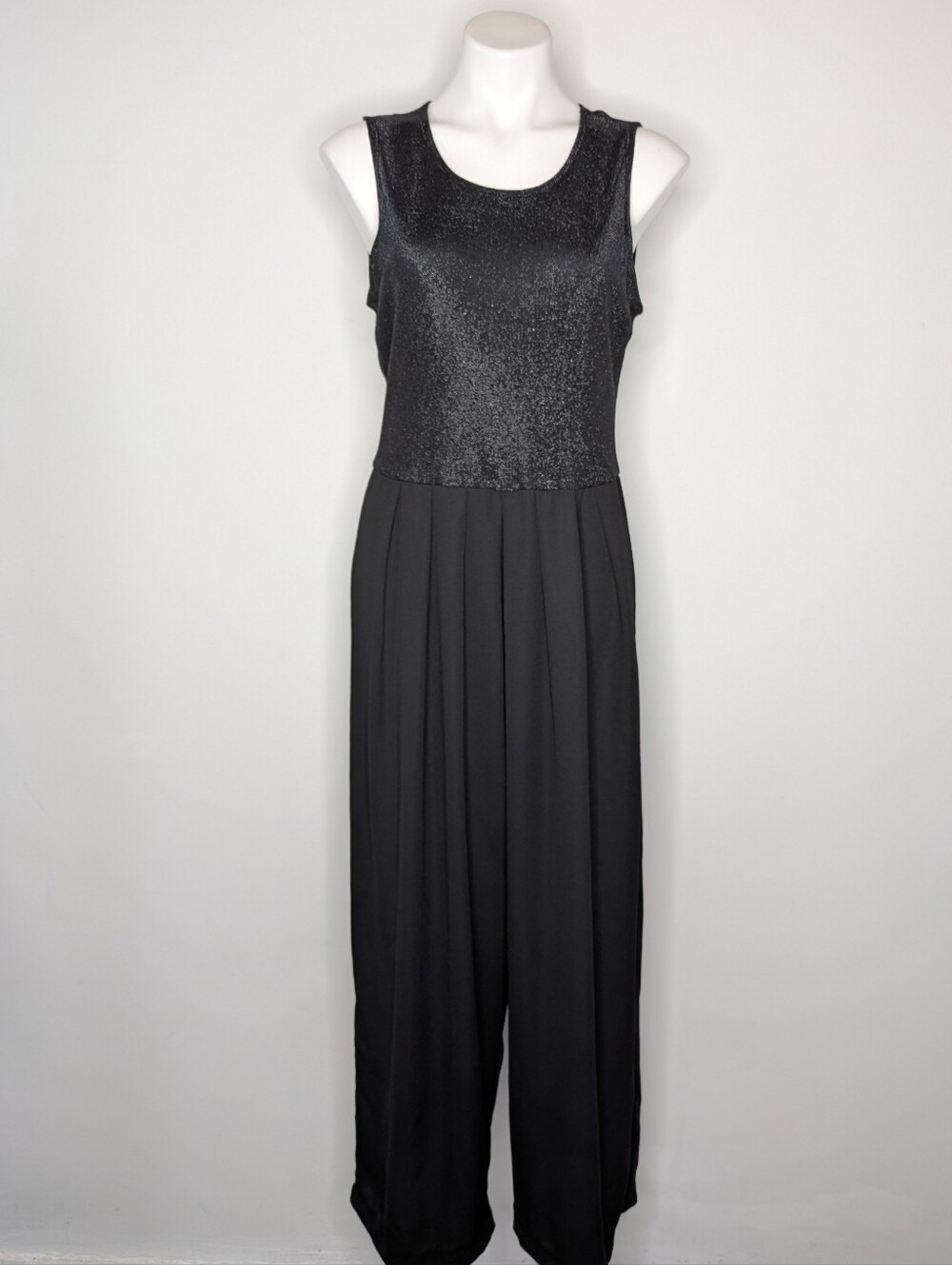 Vintage Caren Desiree Black Shimmer Bodice Sleeveless Wide Leg Jumpsuit 14